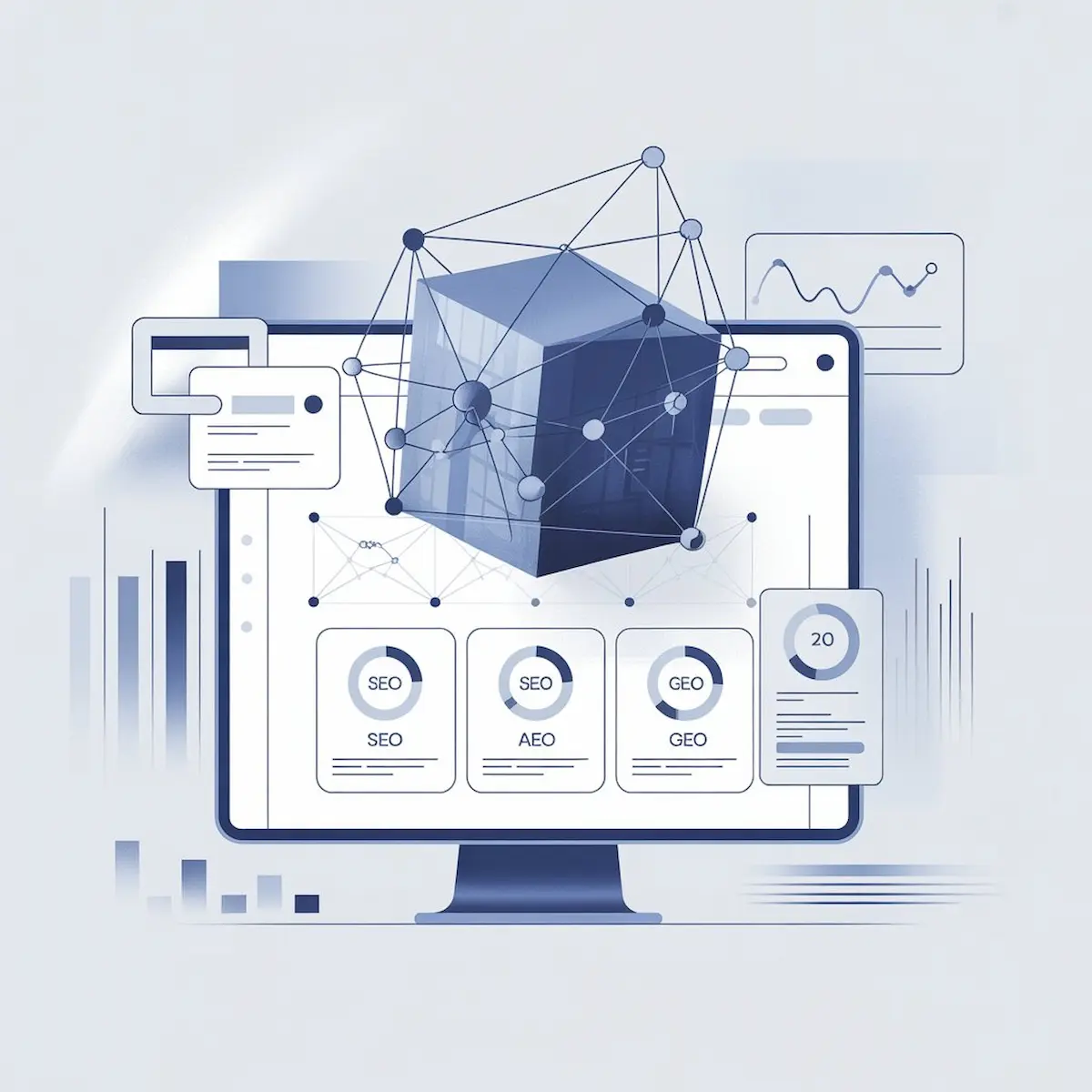 Schermata GEO AEO Analyzer — analisi visibilità AI del sito con punteggi SEO, AEO e GEO
